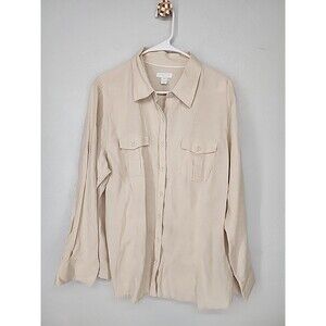 Charter Club‎ 18W | Beige 100% Linen Roll Tab Sleeve Button Down Shirt Coastal